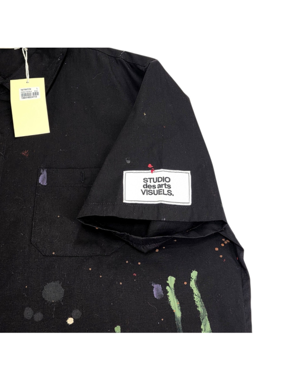 MNML Painter Camp Shirt Mens Large Black Paint Splatter Cropped Button Up NWT - Picture 5 of 12